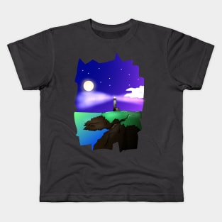 Starry Night Sky Lighthouse Beautiful Artistic Kids T-Shirt